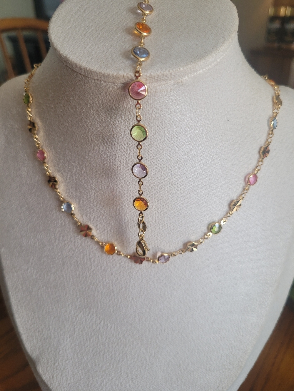 18k Gold Filled  Summer Gem Flower Necklace And Round Gem Bracelet